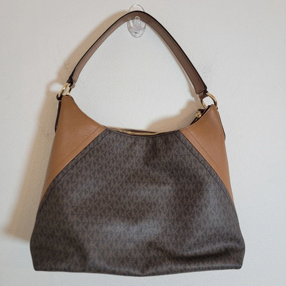 Michael Kors‎ Aria Large Brown Monogram Logo Large Hobo Shoulder Bag Leather